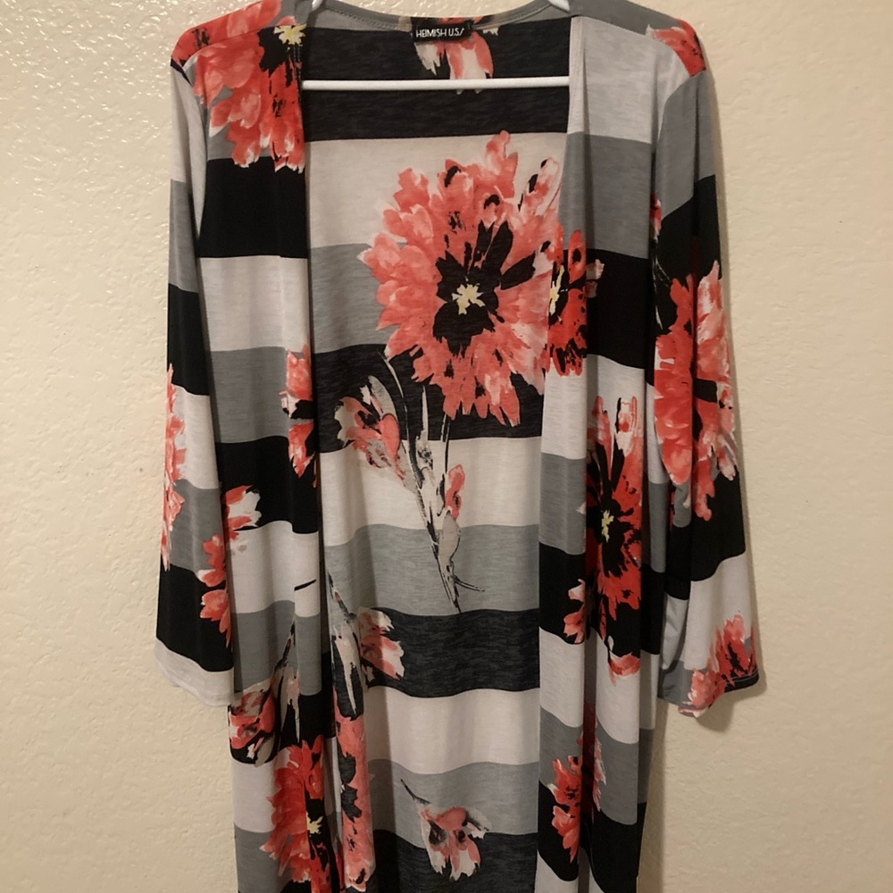 Floral Striped Open Cardigan
